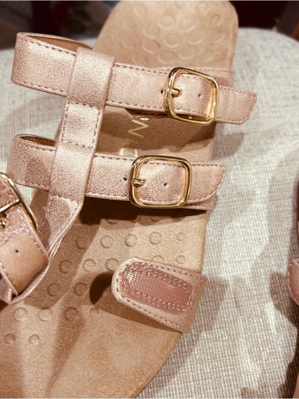 Vionic Triple-Buckle Slide Sandals in Rose Gold Metallic - Picture 4 of 4
